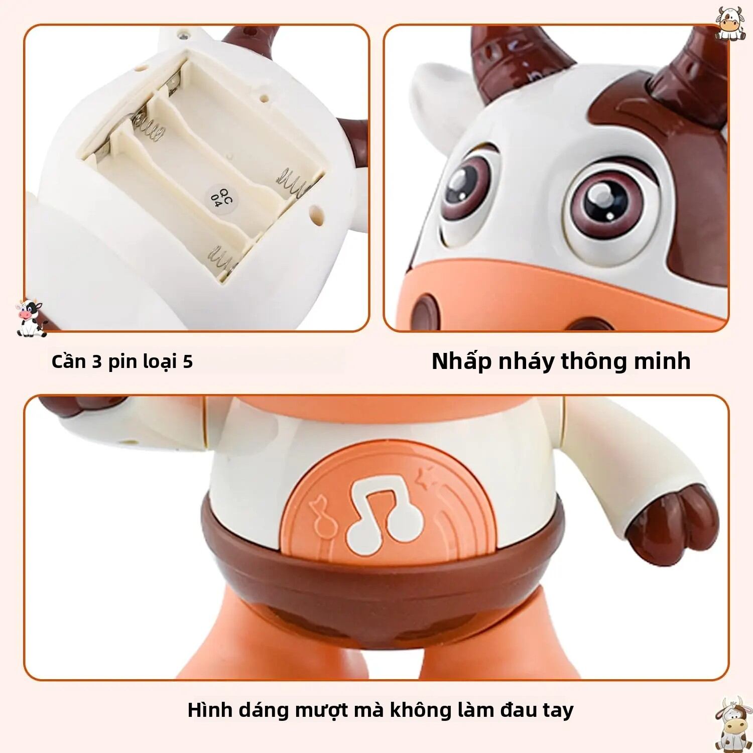 Đồ Chơi Nhồi Bông Bò Điện Tử Phát Nhạc, Nhảy Múa, Có Nhạc Vui Nhộn, Tương Tác, Quà Giáng Sinh Cho Trẻ Nhỏ, Đồ Chơi Nhồi Bông Mềm Mại, Giáo Dục Sớm Cho Trẻ Từ 3-12 Tuổi