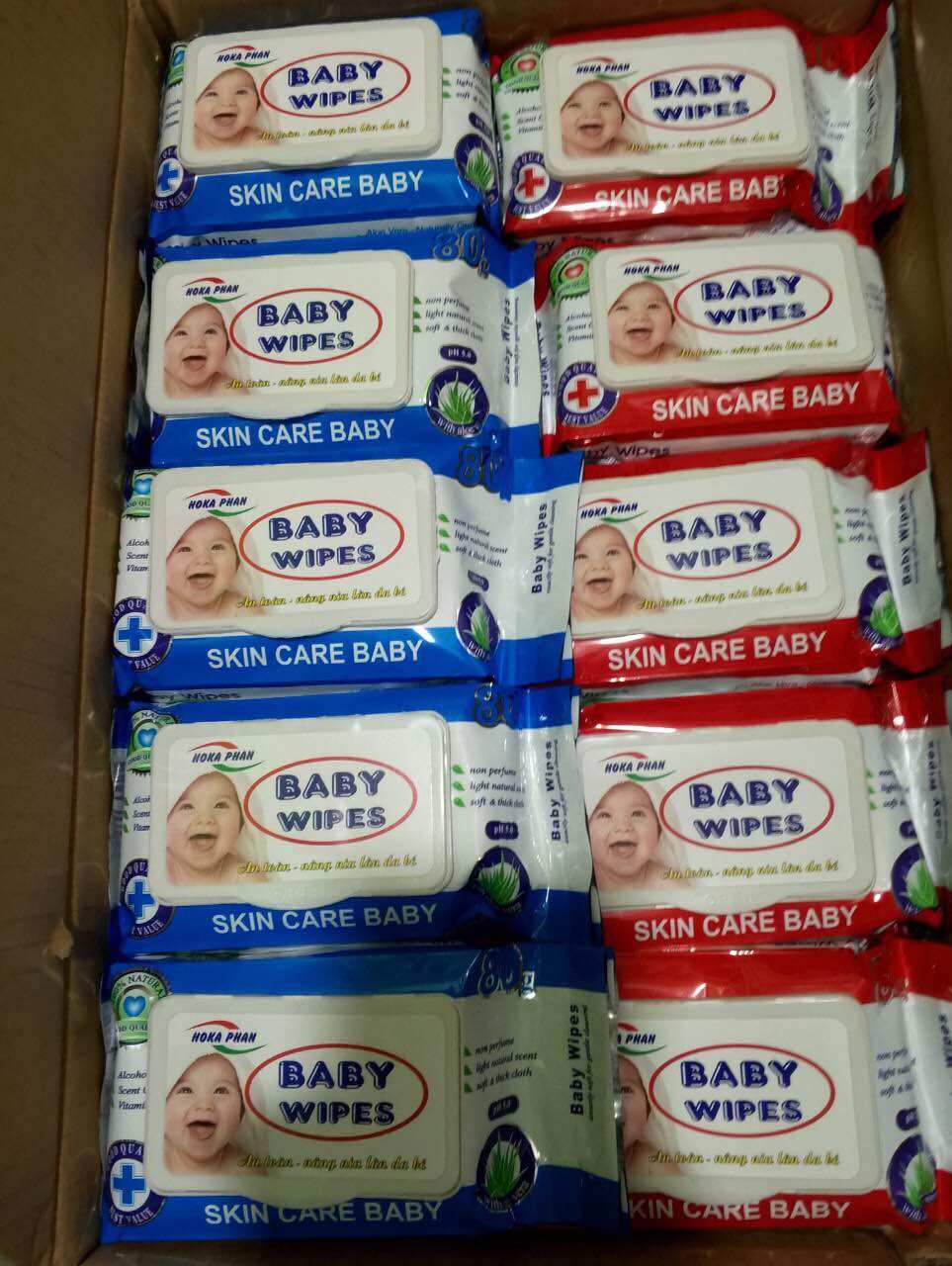 Sỉ combo 5 gói đỏ + 5 gói xanh khăn ướt baby wipes 80g an toàn cho bé.