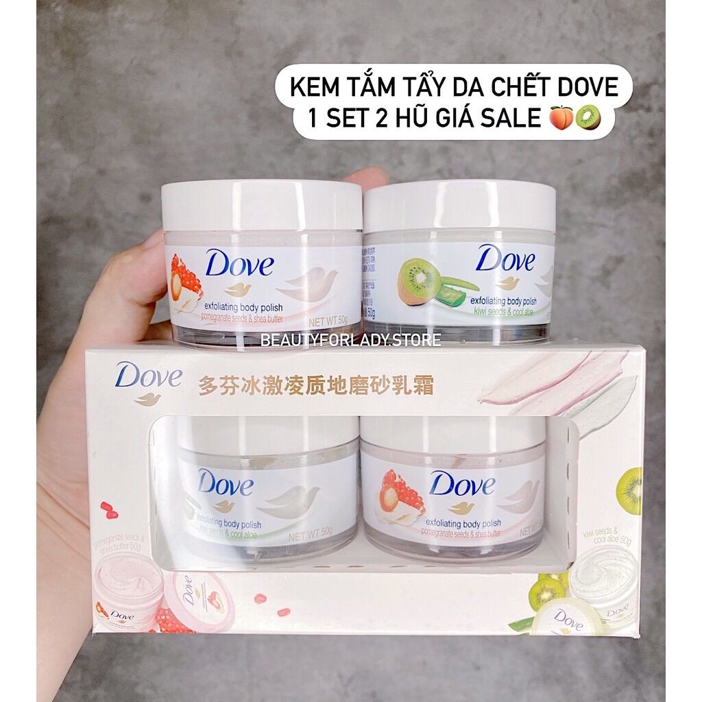 Kem Dove giúp tẩy da chết chăm sóc da chiết xuất kiwi và Lựu (hộp 2 hũ)