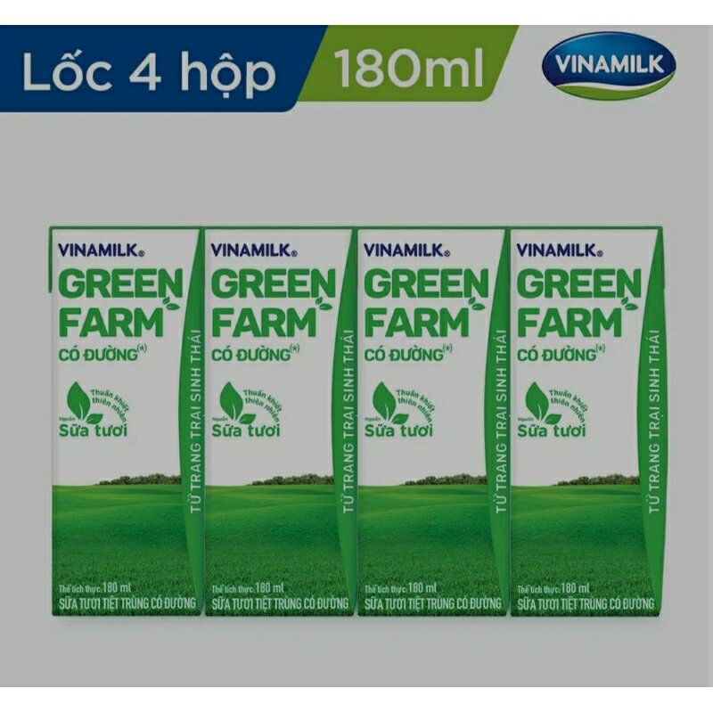 Lốc 4 hộp sữa tươi Vinamilk Green Farm Có đường 180ml/hộp