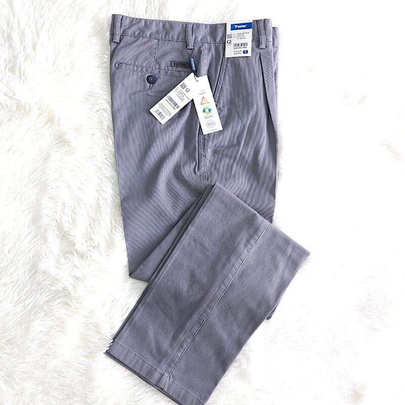 Quần kaki việt tiến sọc tăm xám GREY xếp ly ống xuông