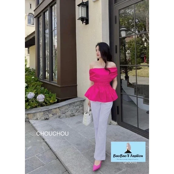 Áo trễ vai chun eo cho nữ diện đi chơi , Áo kiểu thời trang