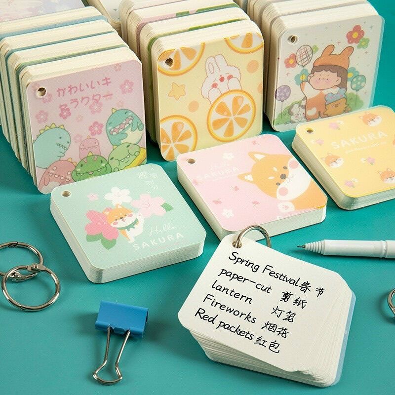 80 tờ flash card ghi chú thẻ học từ vựng nhiều mẫu cute
