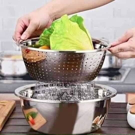 Freeshipmax SÉT 5 MÓN CHẬU VÀ RỔ INOX XUẤT KHẨU
