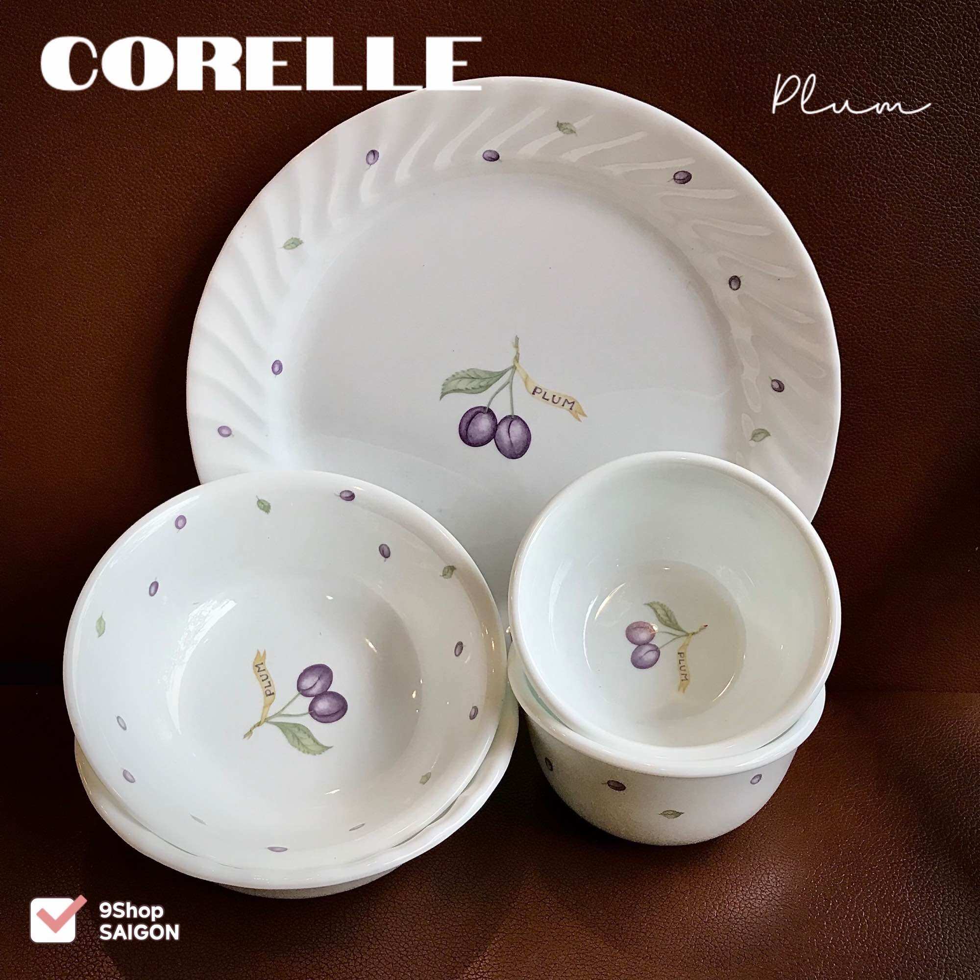 Corelle USA - PLUM [Hiếm] - Set Tô Chén Dĩa Quả Mận Tím
