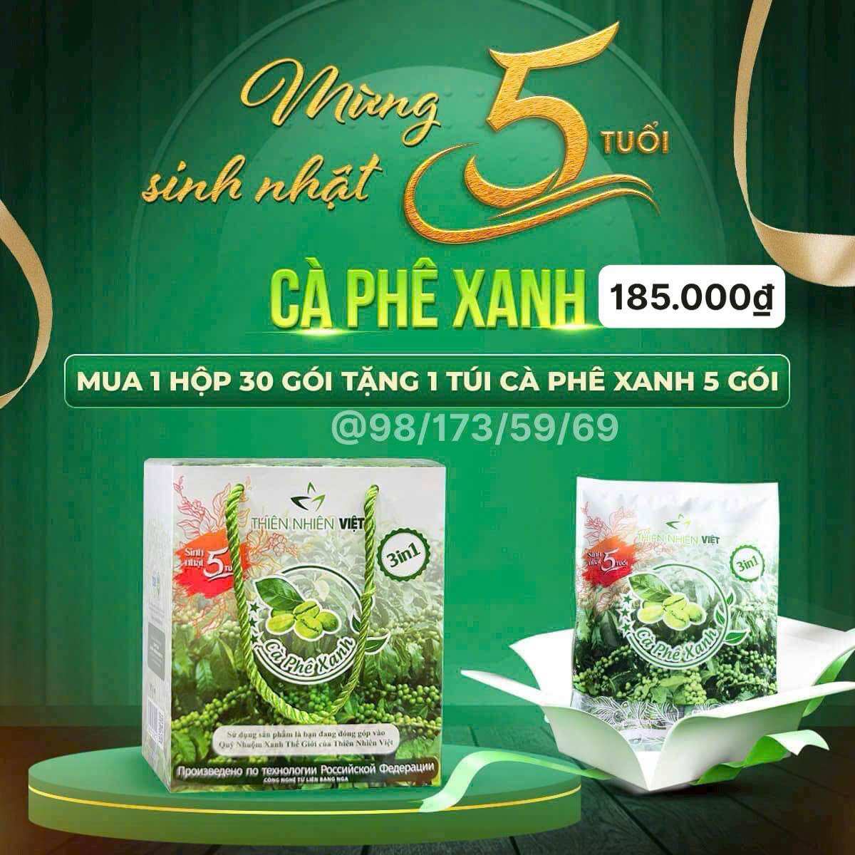 Combo 5 hộp cà phê xanh giảm cân thiên nhiên việt hộp 30 gói