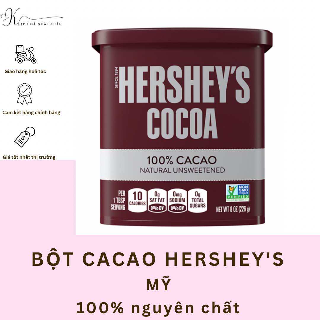 DATE 2024 BỘT CACAO HERSHEY S COCOA NGUYÊN CHẤT 226G USA