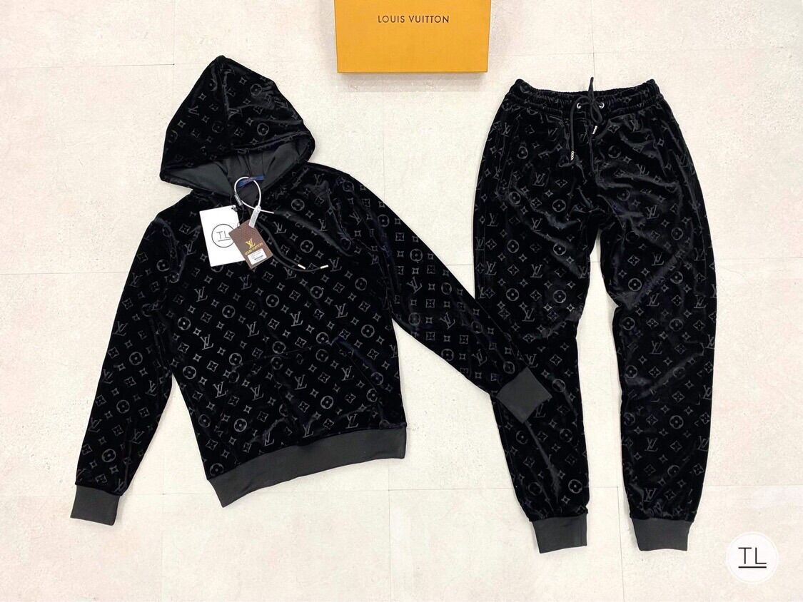Bộ nỉ nhung LV vân hoa cao cấp, bộ nỉ lv nhung có khoá, bộ thu đông nam - Bee Shop