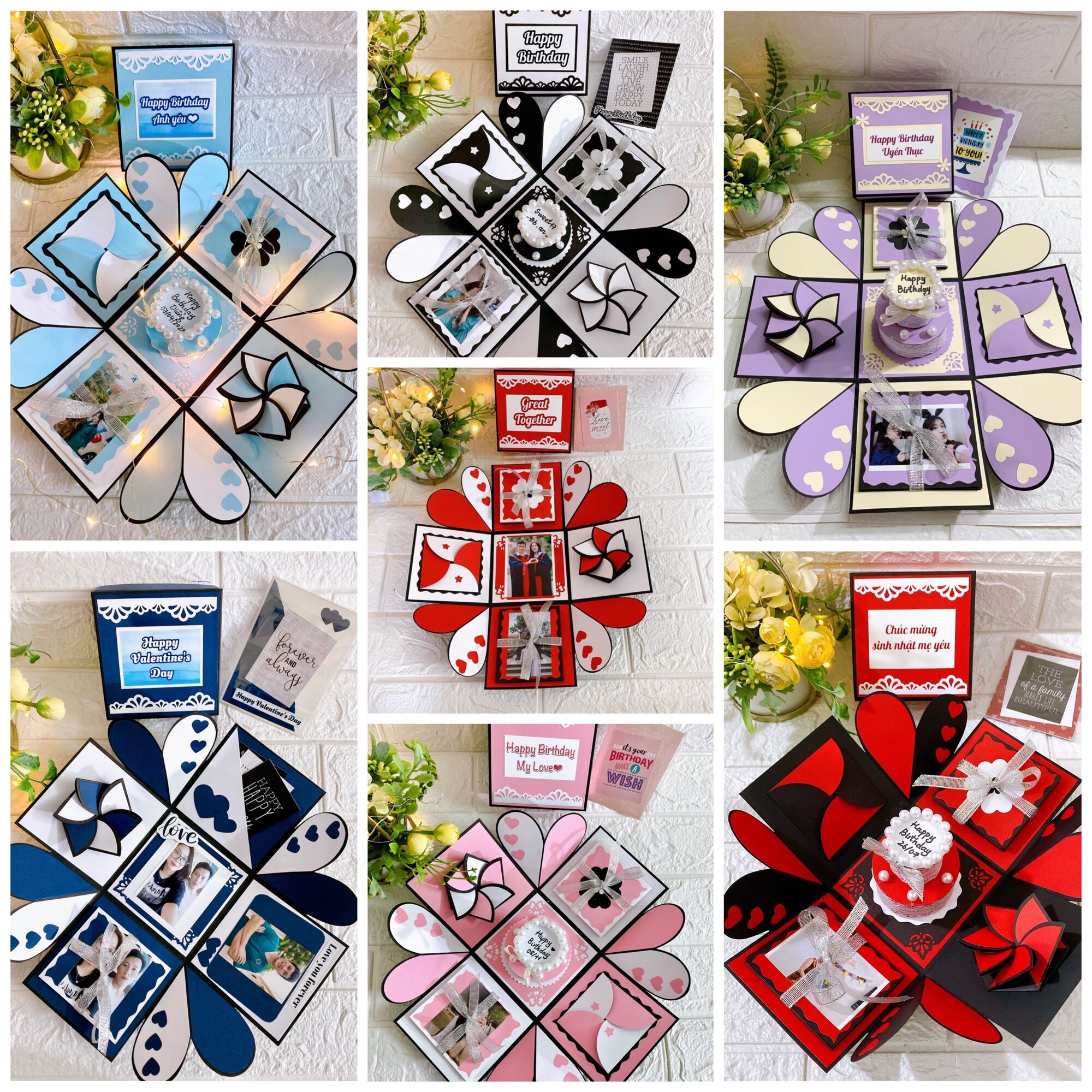 Love box - Hộp quà ảnh Handmade giấy nền trơn màu size 10cm