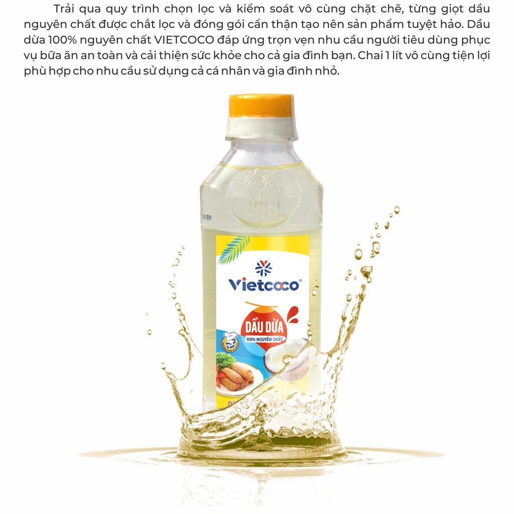 Dầu ăn dừa vietcoco 250ml 100% nguyên chất thơm ngon cho món chiên xào