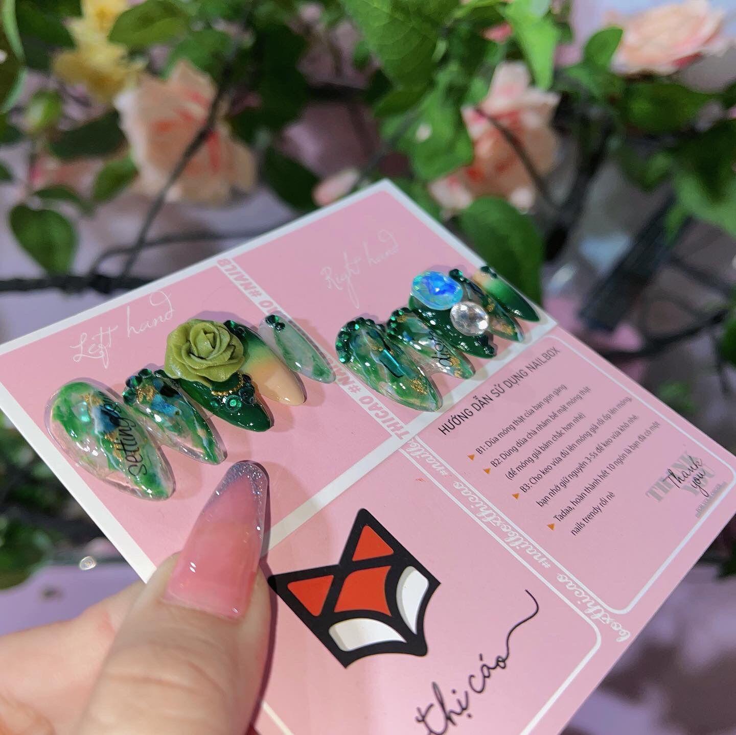 [nails Box] móng up giả thiết kế tone xanh lá