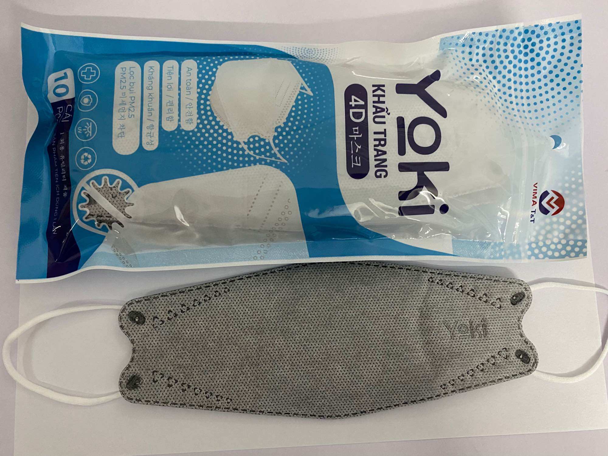 Khẩu trang 4d yoki kháng khuẩn 1 bịch/10 cái-màu xám