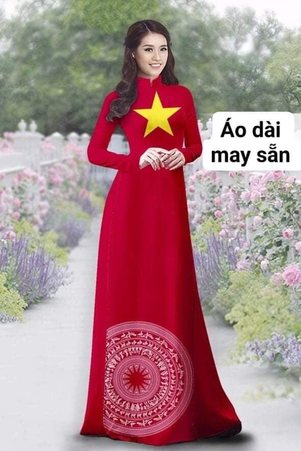 Áo dài cơ đỏ sao vàng may sãn kèm quần đỏ hoặc vàng