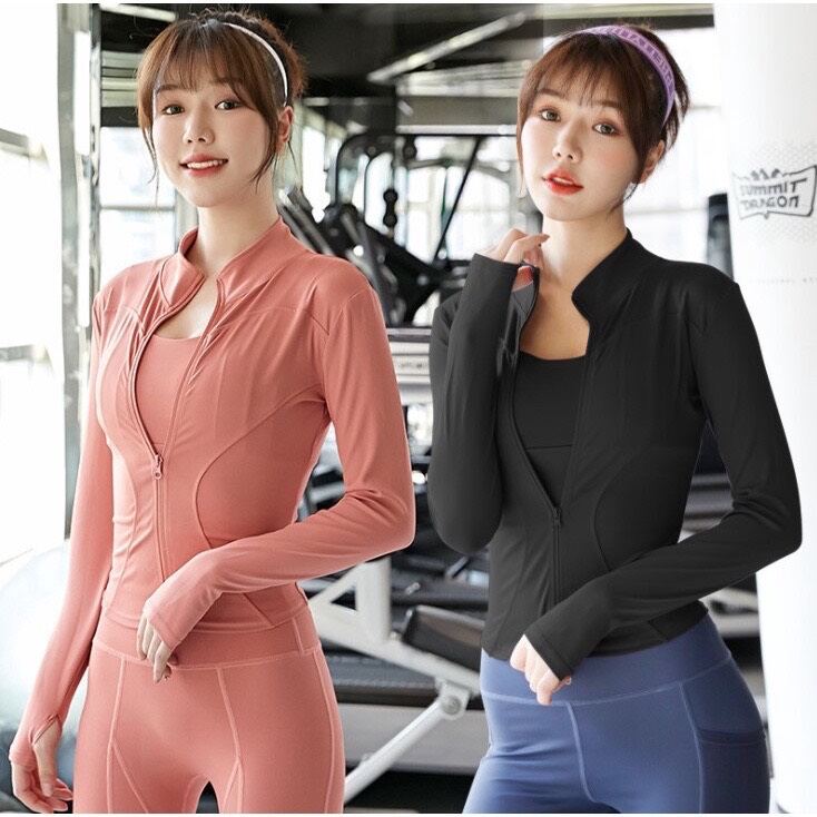 Áo khoác thể thao nữ có khóa kéo form body, áo tập gym yoga nữ dài tay có khóa kéo
