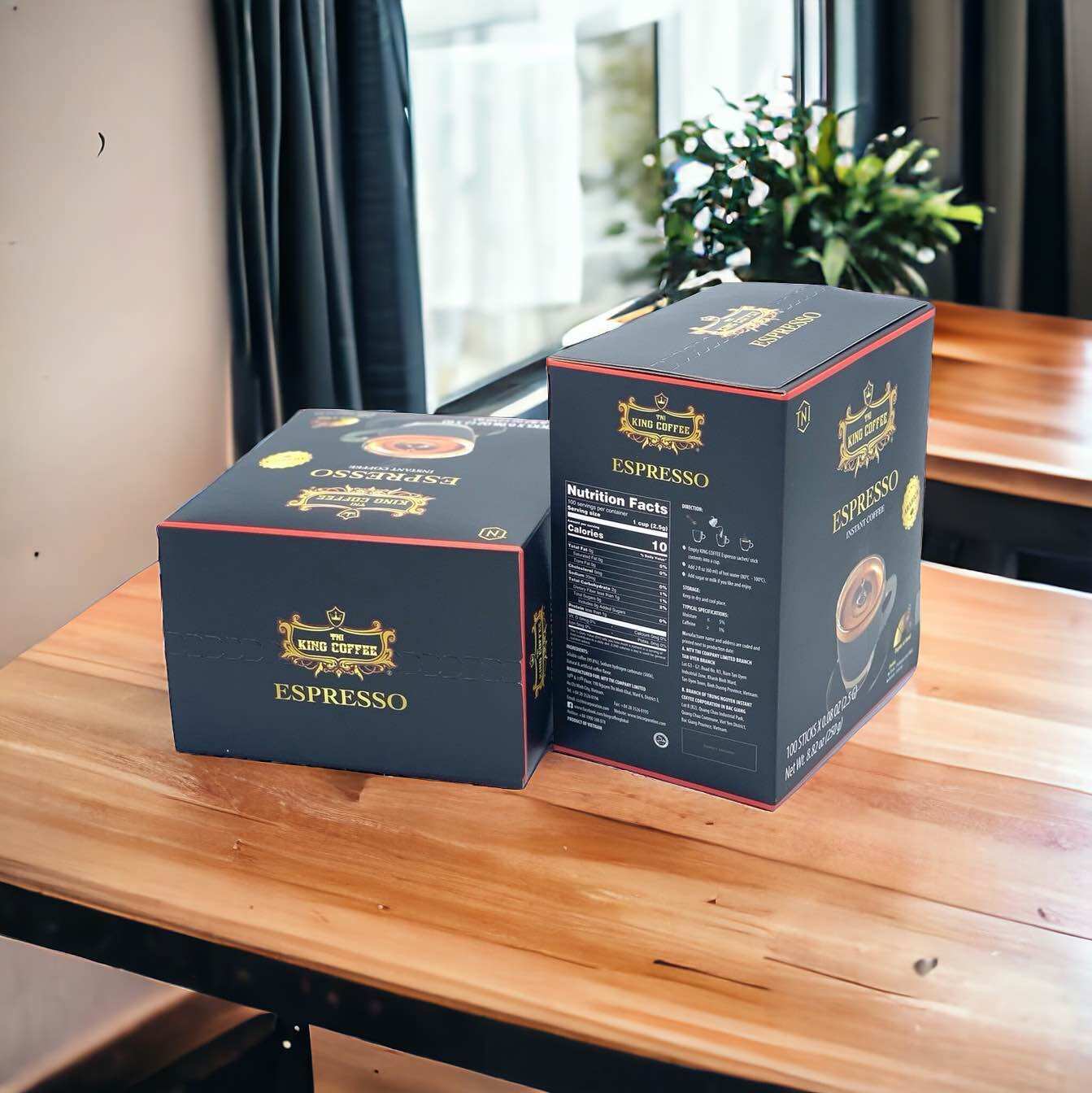 Combo 2 Hộp 100 Gói Cà phê hòa tan ĐEN( Không Đường Sữa) Espresso King Coffee