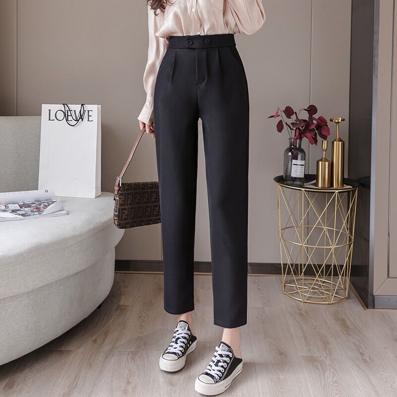 Quân baggy nữ lưng cao 2 cúc ngang Milala shop chất vải tuyết mưa dáng dài