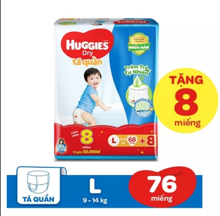 [TPHCM] TẢ QUẦN HUGGIES L68 MIẾNG TẶNG 8 MIẾNG  MẪU MỚI NHẤT