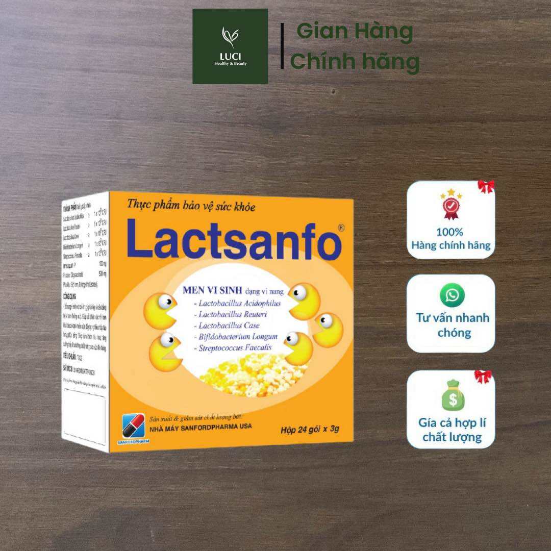 Men vi sinh Lactsanfo giảm ngay chướng bụng, đầy hơi, tiêu chảy tức thì, giảm táo bón, giúp ăn ngon (hộp 24 gói)