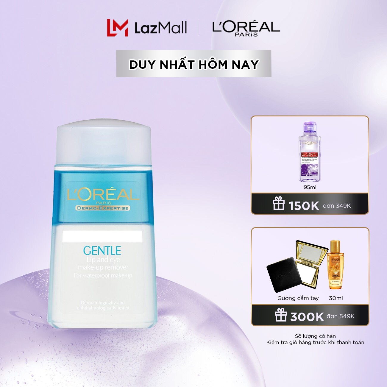 Nước tẩy trang mắt và môi L'Oreal Paris Gentle Care 125ml