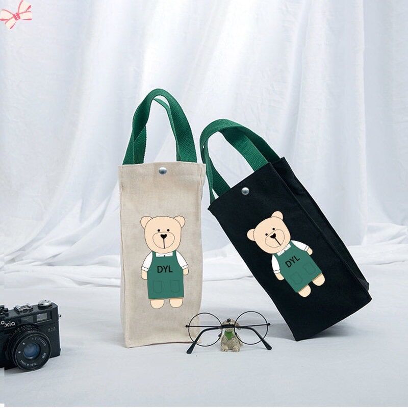 Túi đựng bình nước, bình giữ nhiệt canvas - Túi Gấu size to đựng bình 1.5L trở xuống