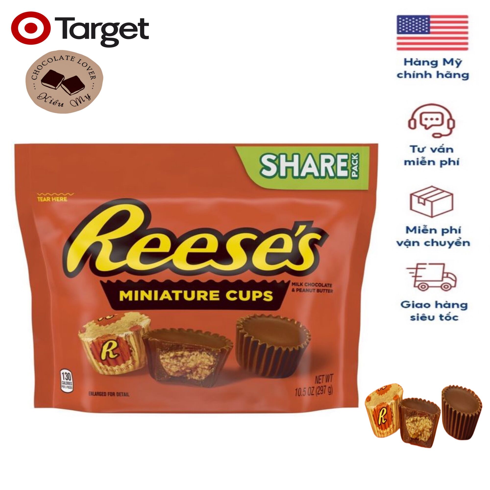 Kẹo socola Mỹ bơ đậu phộng Reese's túi 297g