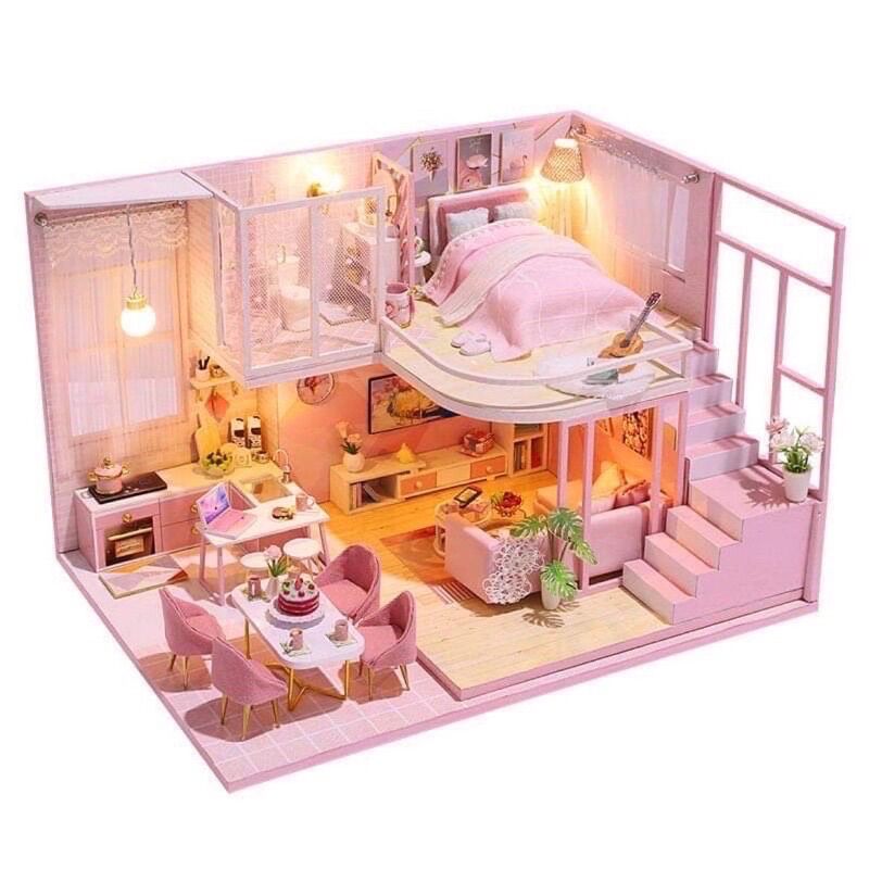 M028 Mô hình nhà búp bê bằng gỗ tự lắp