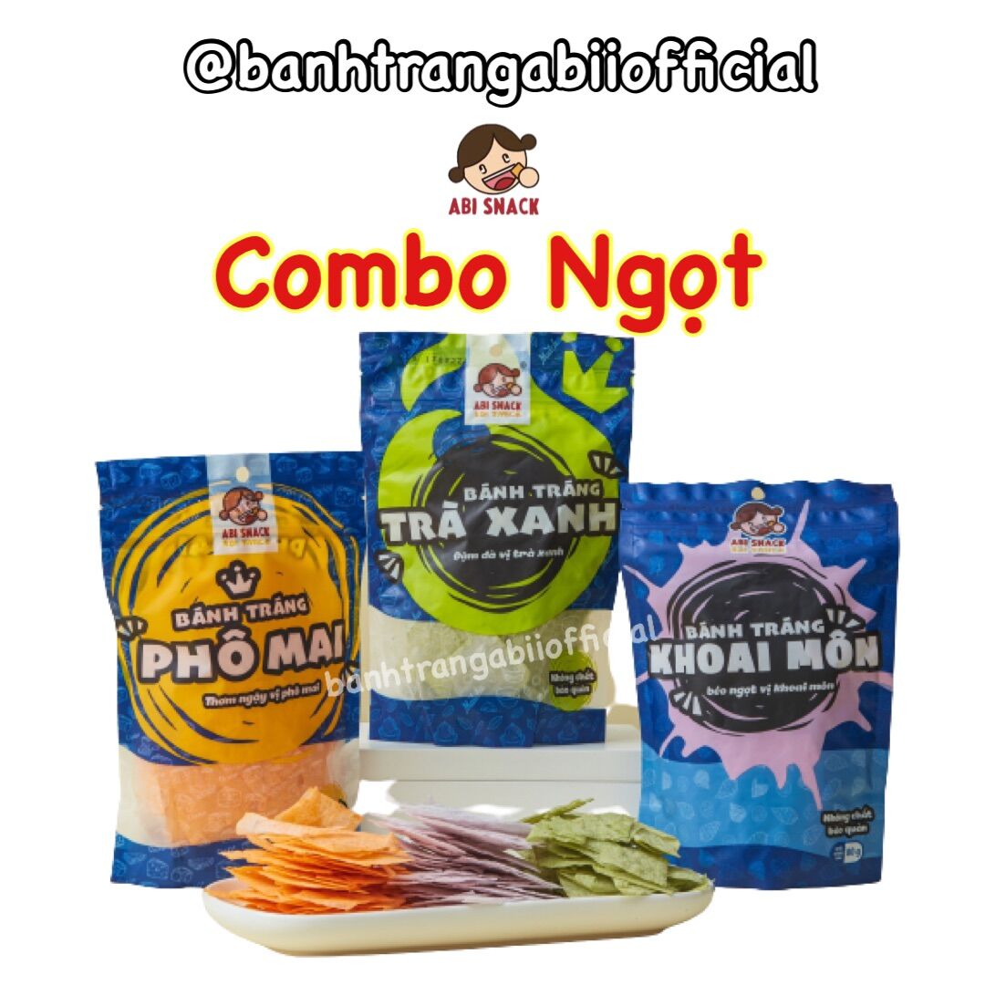 Combo ngọt 3 món bánh tráng Abi - phô mai - khoai môn - trà xanh