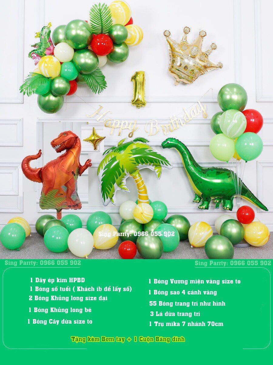 Set Trang trí sinh nhật chủ đề khủng long cho bé
