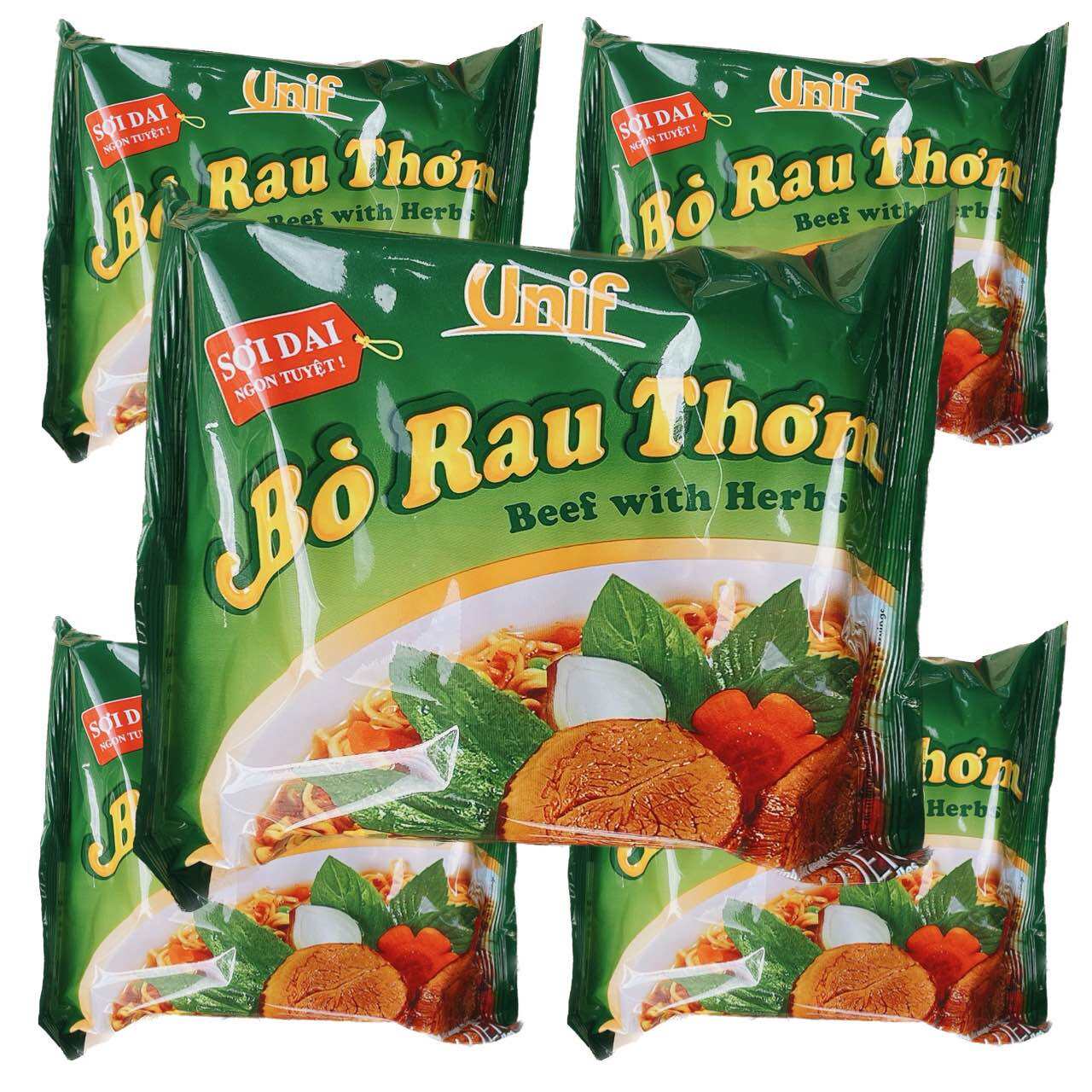 SỢI DAI NGON TUYỆT Combo 10 gói mì Bò Rau Thơm Unif mỗi gói 72g -Date mới