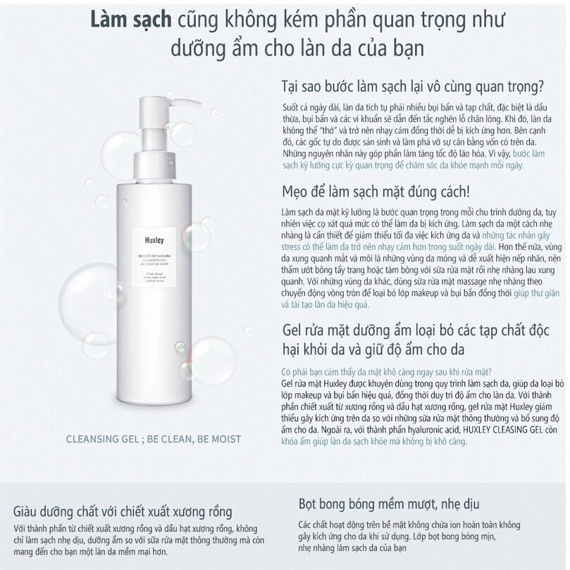 Sữa Rửa Mặt Dưỡng Trắng Da Huxley Cleansing Gel 200ml