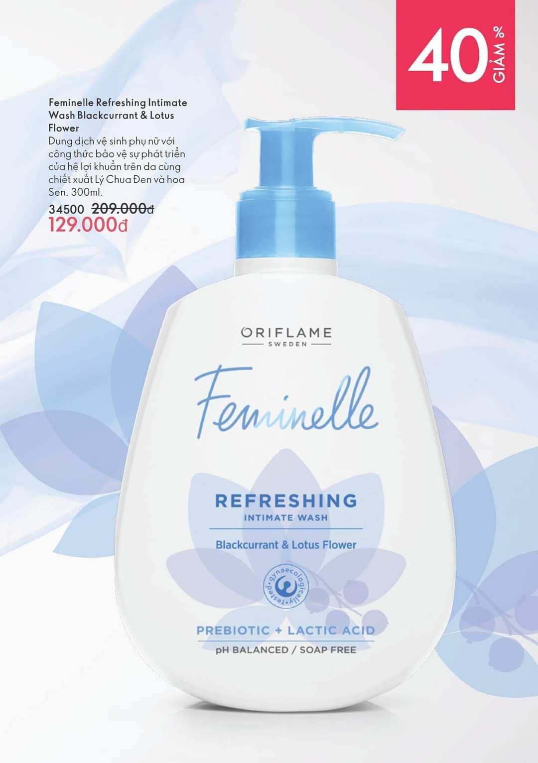 Dung dịch vệ sinh phụ nữ Feminelle Refreshing Intimate Wash 300ml Oriflame.