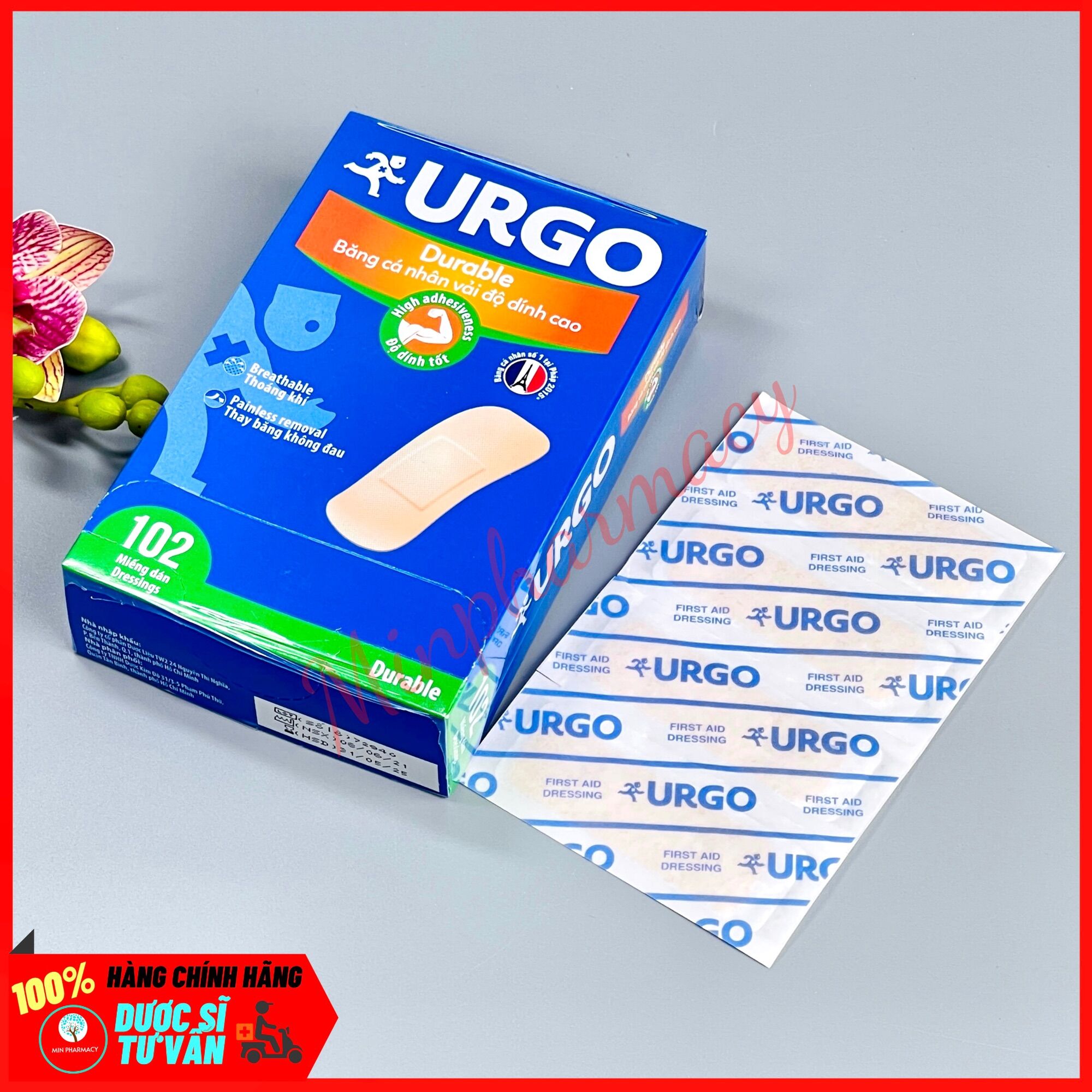 Băng cá nhân vải độ dính cao Urgo Durable (100 miếng/hộp) - Minpharmacy