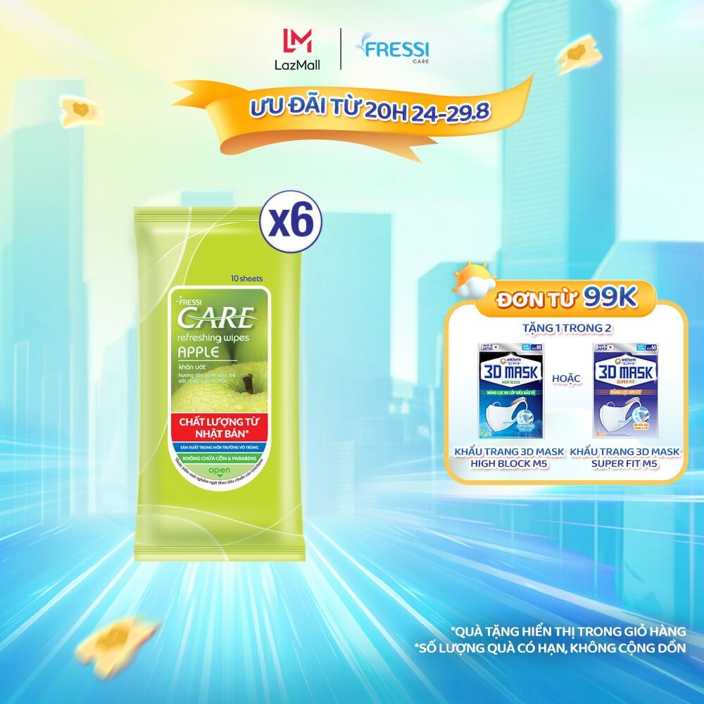 Combo 6 khăn ướt Fressi Care Apple 20 miếng