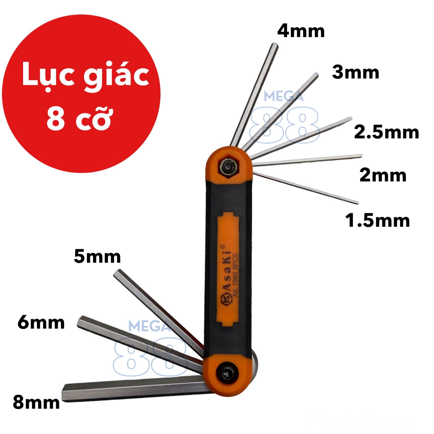 Lục giác gập 8 đầu mở đa năng kích cỡ , bộ lục giác gập , bộ khoá lục giác