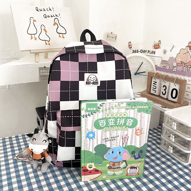 Balo Đi Học Thời Trang Phối Màu Kẻ Caro Ulzzang Hàn Quốc Phong Cách Unisex Cho Học Sinh , Sinh Viên