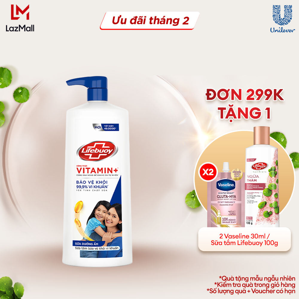 Sữa tắm Lifebuoy 1kg Chăm sóc da dưỡng ẩm mềm mịn giúp bảo vệ khỏi 99.9% vi khuẩn và ngăn ngừa vi kh