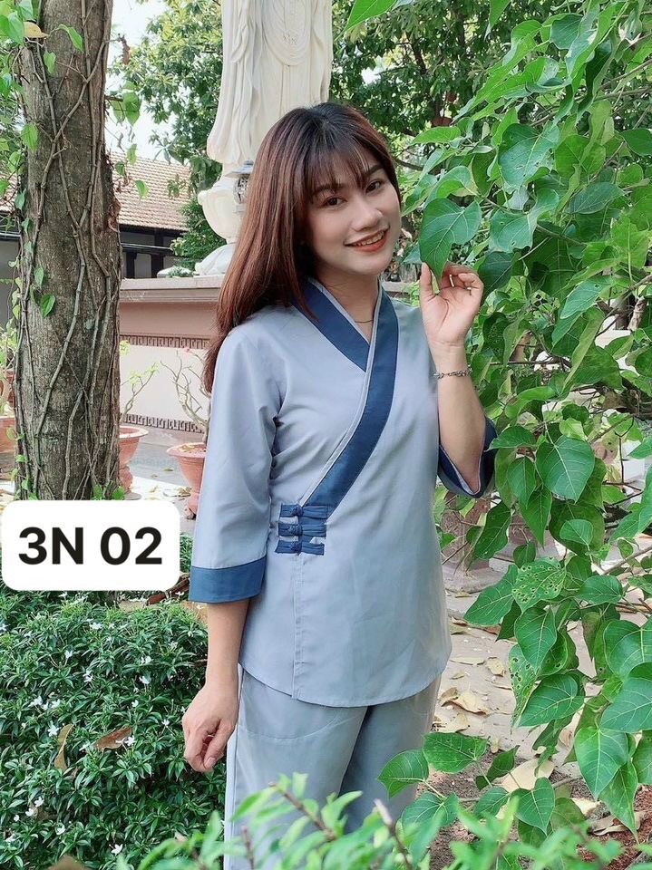 Đồ đi chùa mẫu 3 nút vãi kate không co giãn - mặc chui đầu không thêu