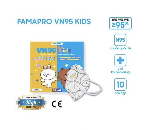 Vn95(N95)kids set 50 cái khẩu trang VN95 Kids Famapro trẻ 4-12 tuổi, 4 lớp/ khẩu trang trẻ em/ khẩu trang baby