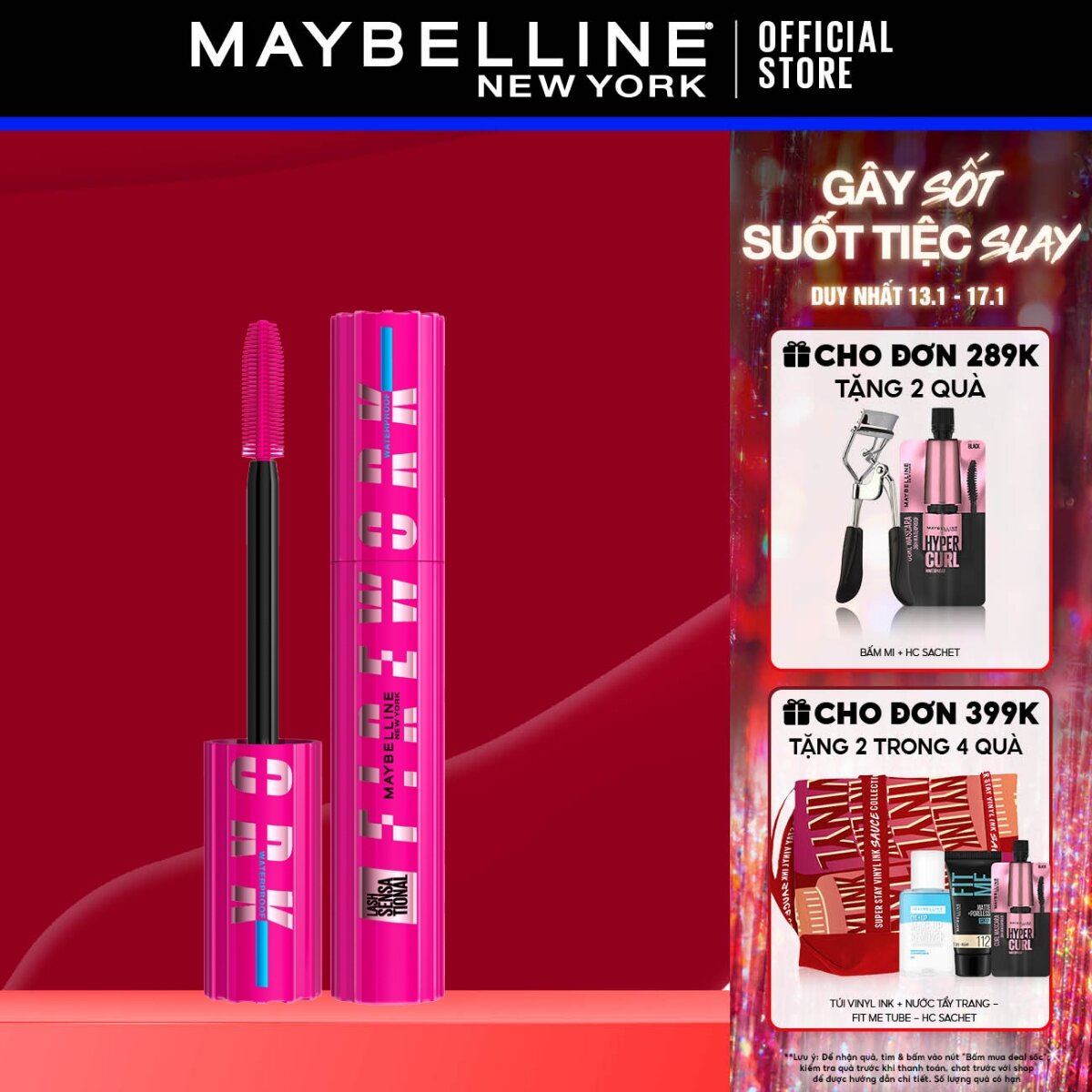 [Mới] Mascara Firework Chuốt Mi Cong Dài và Tỏa Mi 360 Độ Lash Sensational Maybelline New York Waterproof 8.75ml