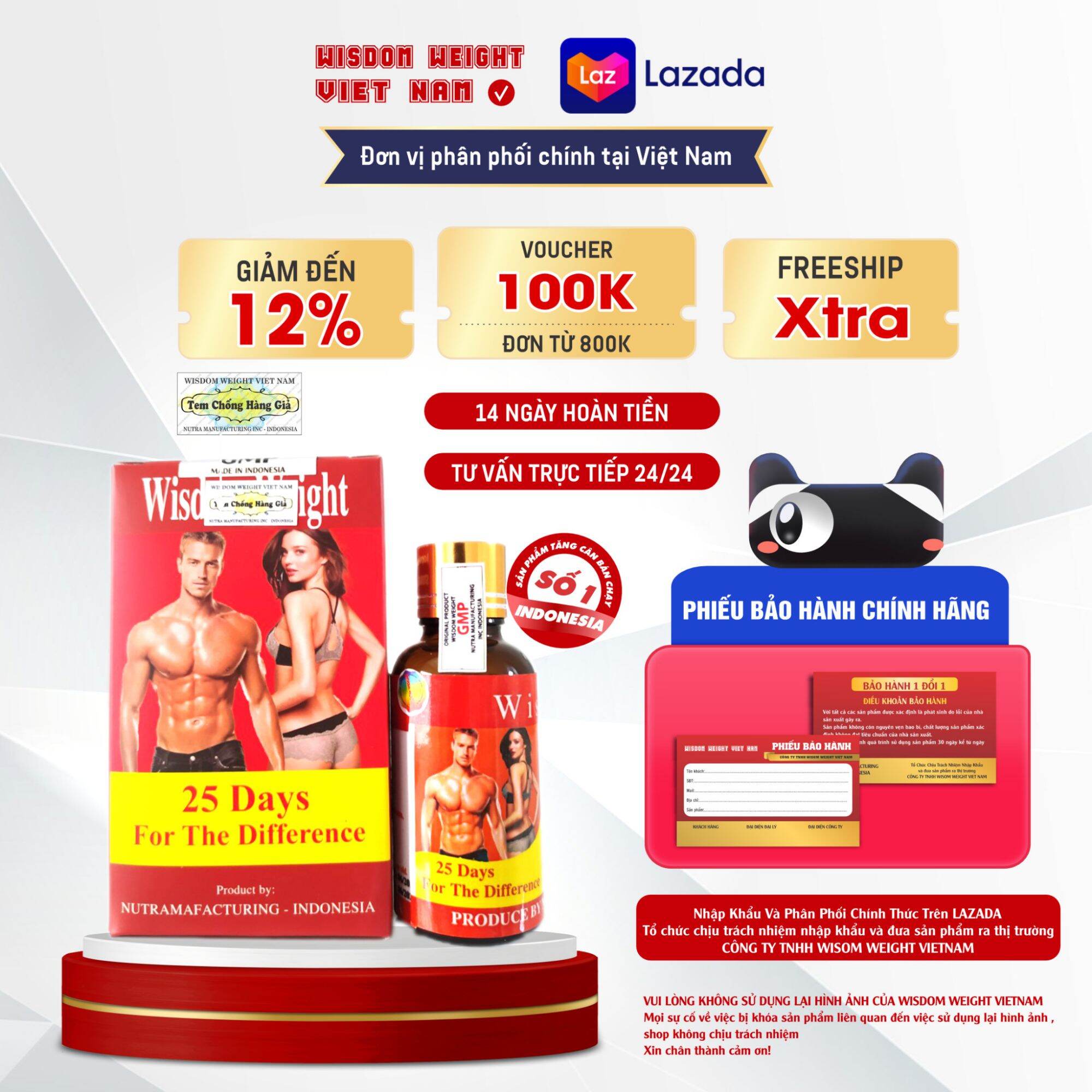 Vitamin Tăng Cân Wisdom Weight Chính Hãng Indonesia tăng cân không tích nước 3-5kg Tem kiểm định chính hãng