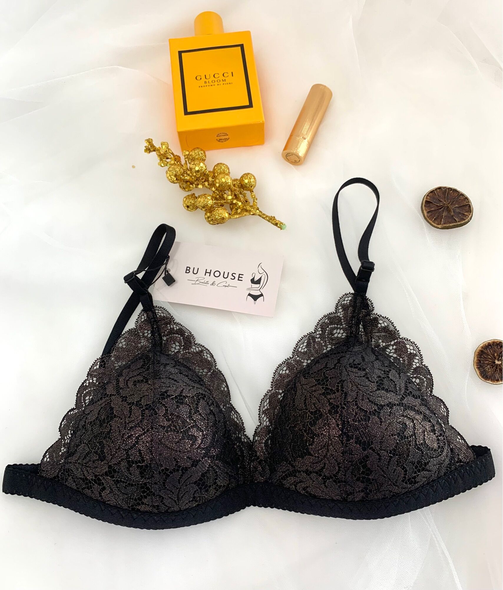 Áo bralette ren đen ánh nhũ vàng- áo ngực không gọng- may thủ công tỉ mỉ bền bỉ