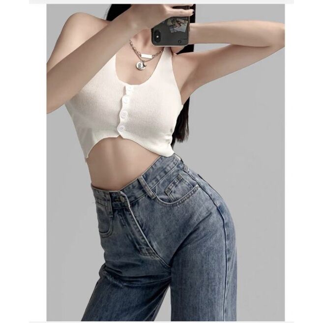 Áo croptop body cổ yếm, dáng ôm khoét bụng tôn eo a5400