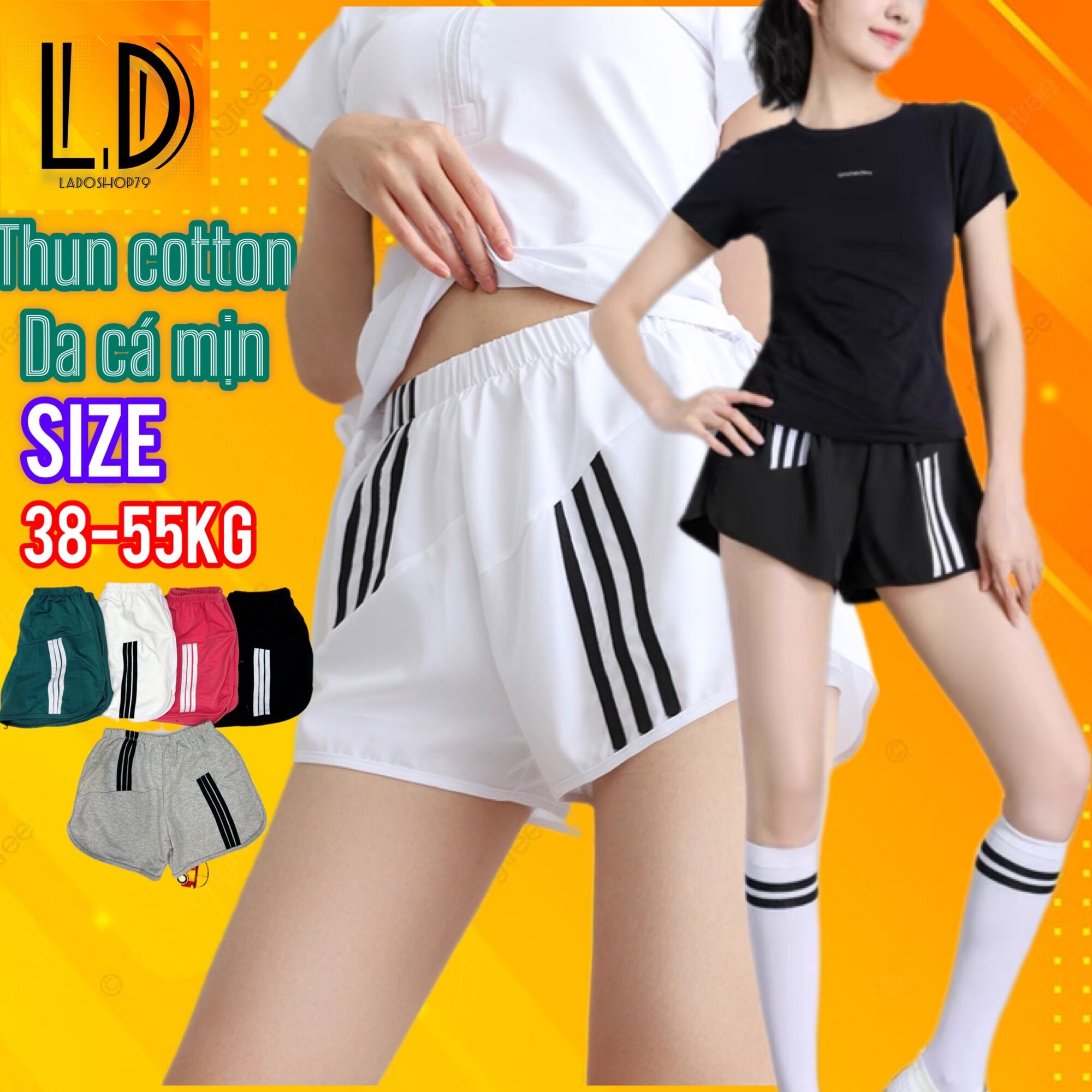 Quần đùi thun nữ thể thao 3 sọc chất cotton mát
