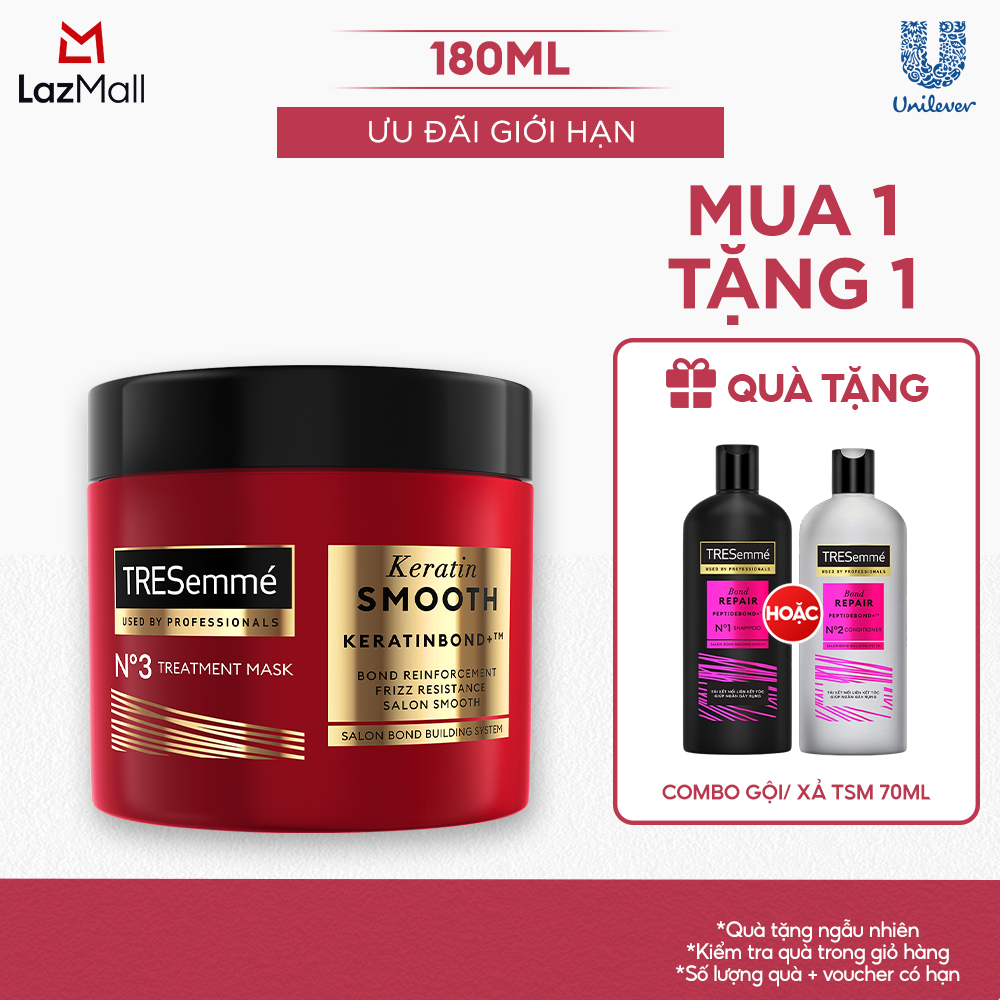 Kem Ủ Tóc TRESemmé Keratin Smooth Keratinbond+ 180ml Cho Tóc Khô Xơ Rối Vào Nếp Suôn Mượt