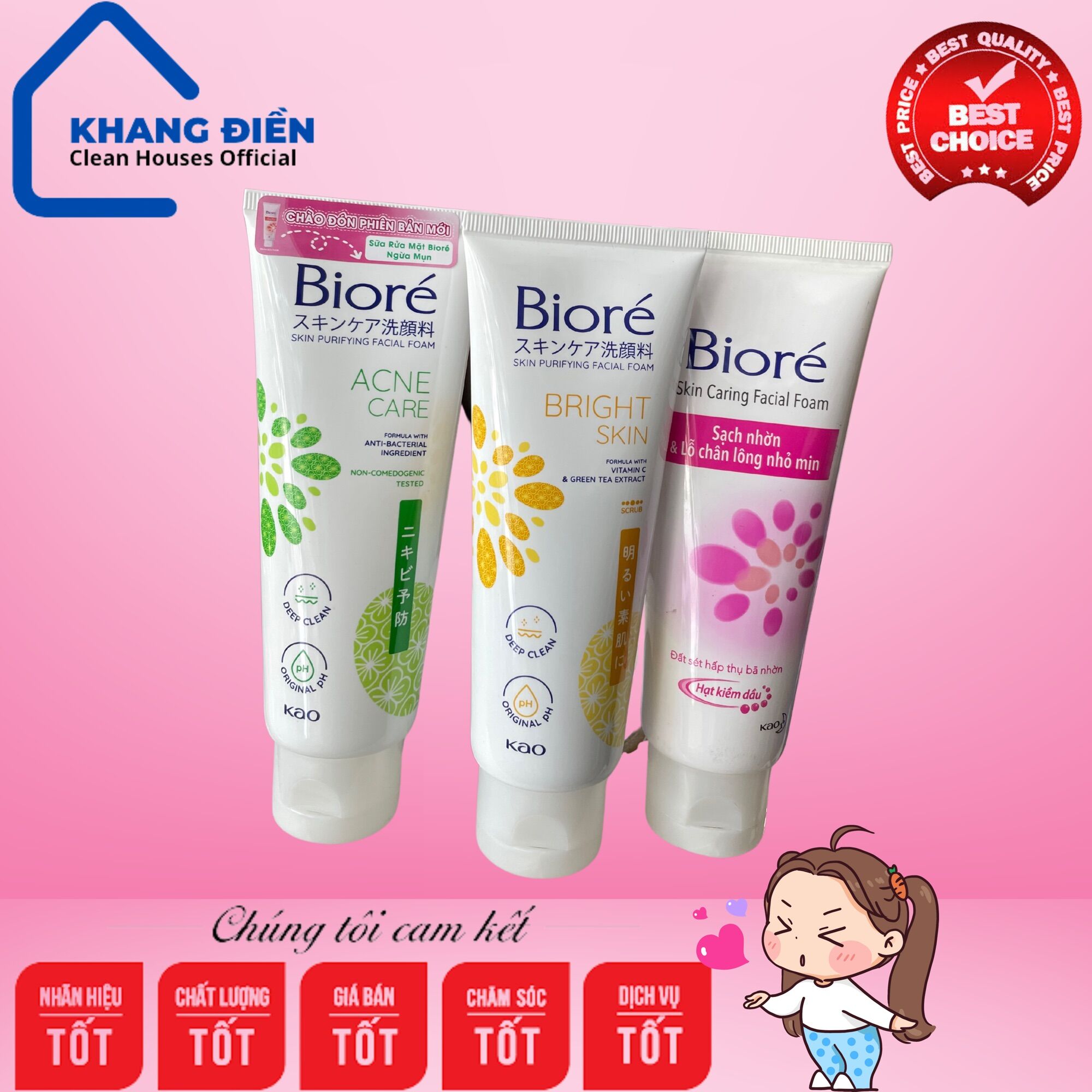 Sữa rửa mặt biore thanh lọc da - ngừa mụn acne care 100g