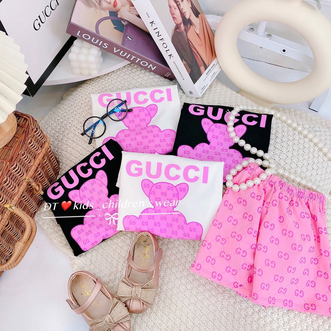 Set 2 bộ cotton gấu Gucci cho bé gái