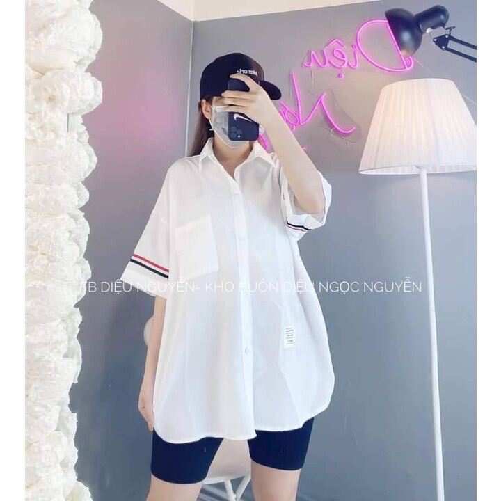 Áo sơ mi tay lỡ phối viền