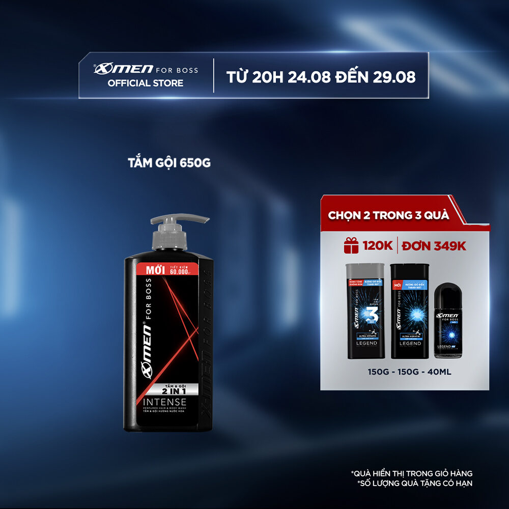 Tắm gội hương nước hoa Châu Âu X-Men for Boss Intense 2in1 650g