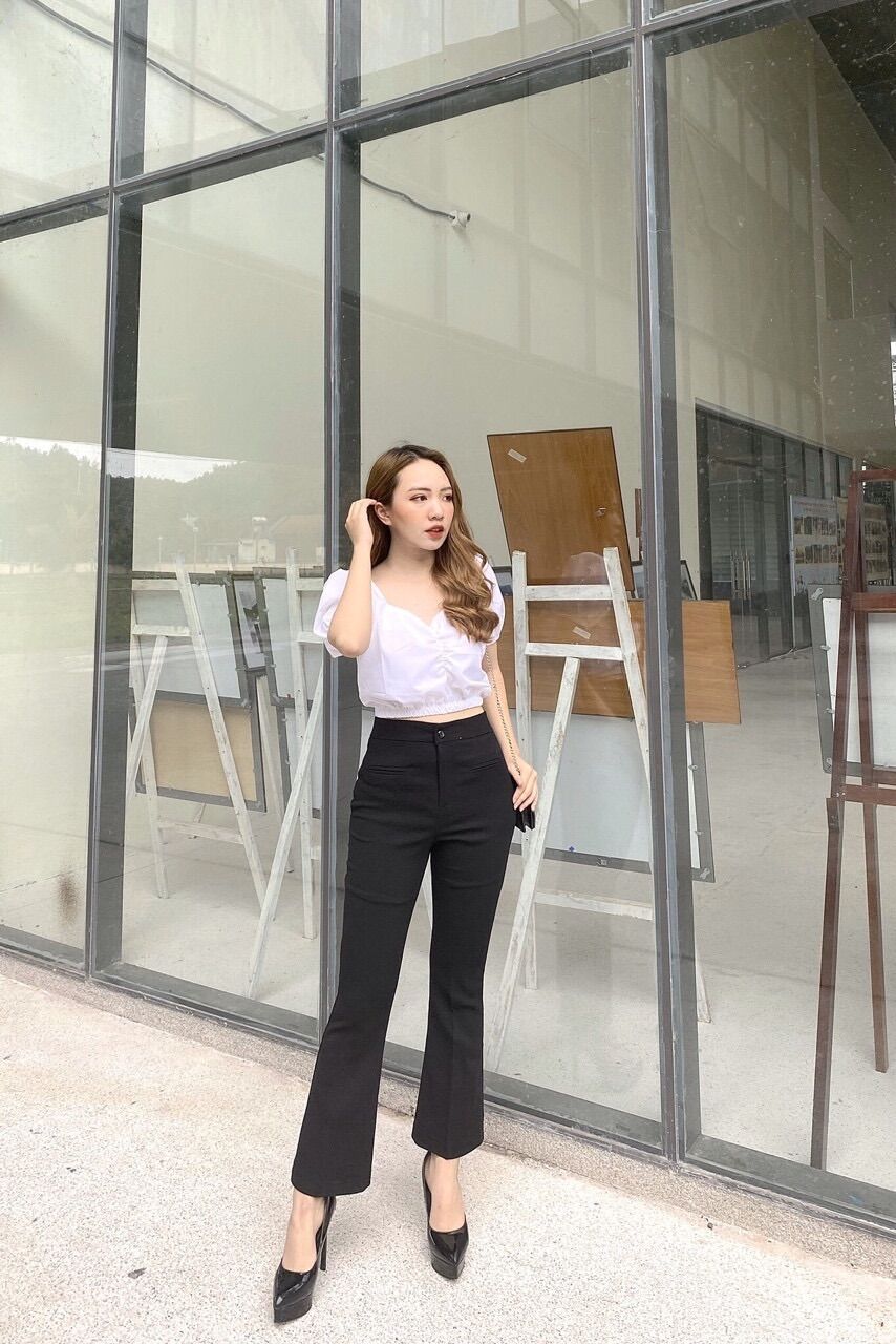 Quần Ống Loe Công Sở khoá trước màu đen kem cho nữ mã 2227