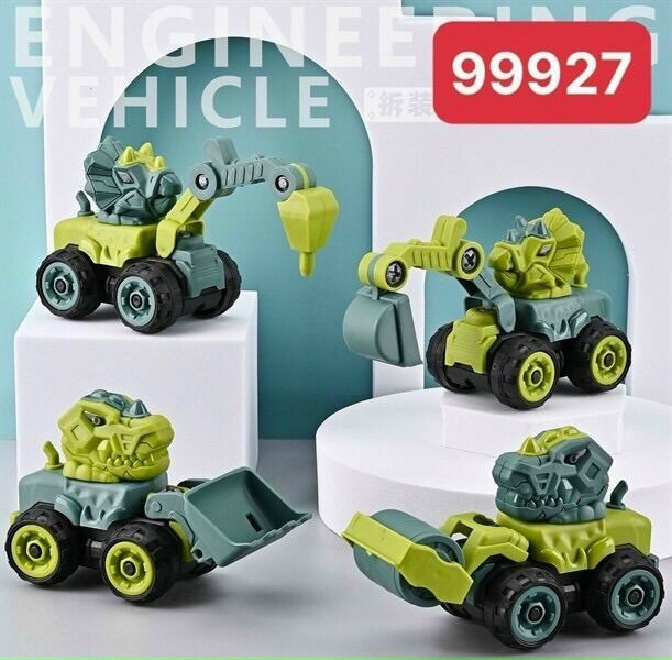bộ 4 xe công trình khủng long mini lắp ráp tháo dỡ ốc
